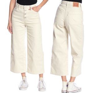 Levi’s Mile High Cropped Wide Leg Jean in Defined Twill Birch w/ Exposed Button